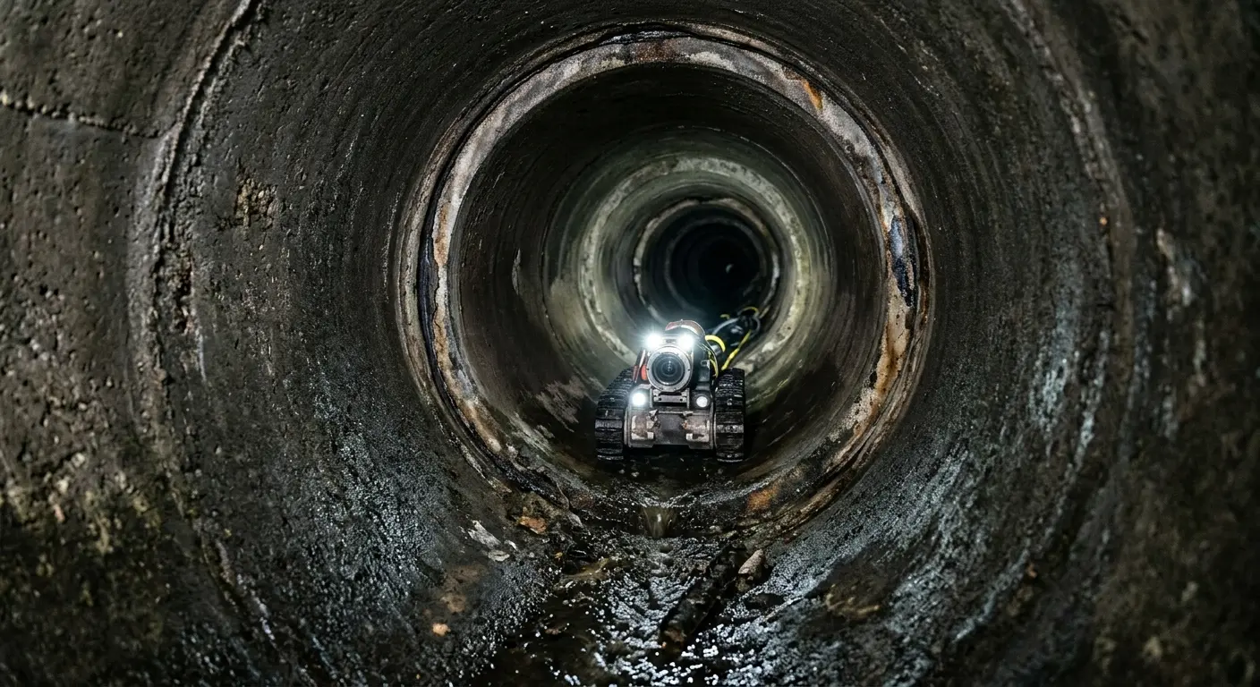 Robotic sewer camera inspecting pipe interior for Sewer Line Repair in Roanoke Rapids
